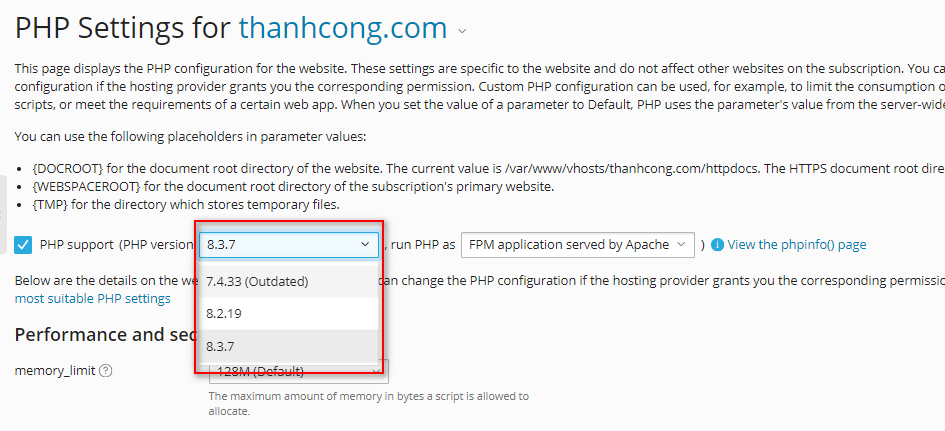 Hướng dẫn thay đổi phiên bản PHP trên Plesk 6 huong dan thay doi phien ban php tren plesk 2